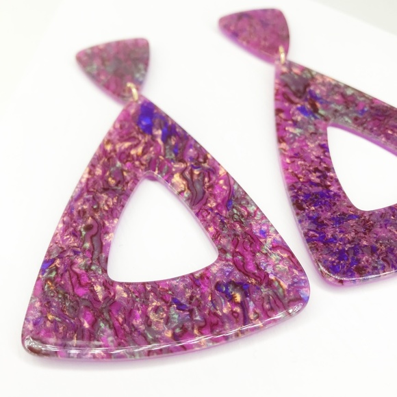 Triangle Drop Earrings in Purple - Picture 2 of 5